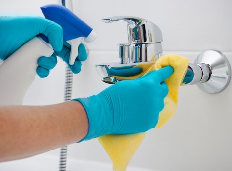 Cleaners following safe practices during a routine job